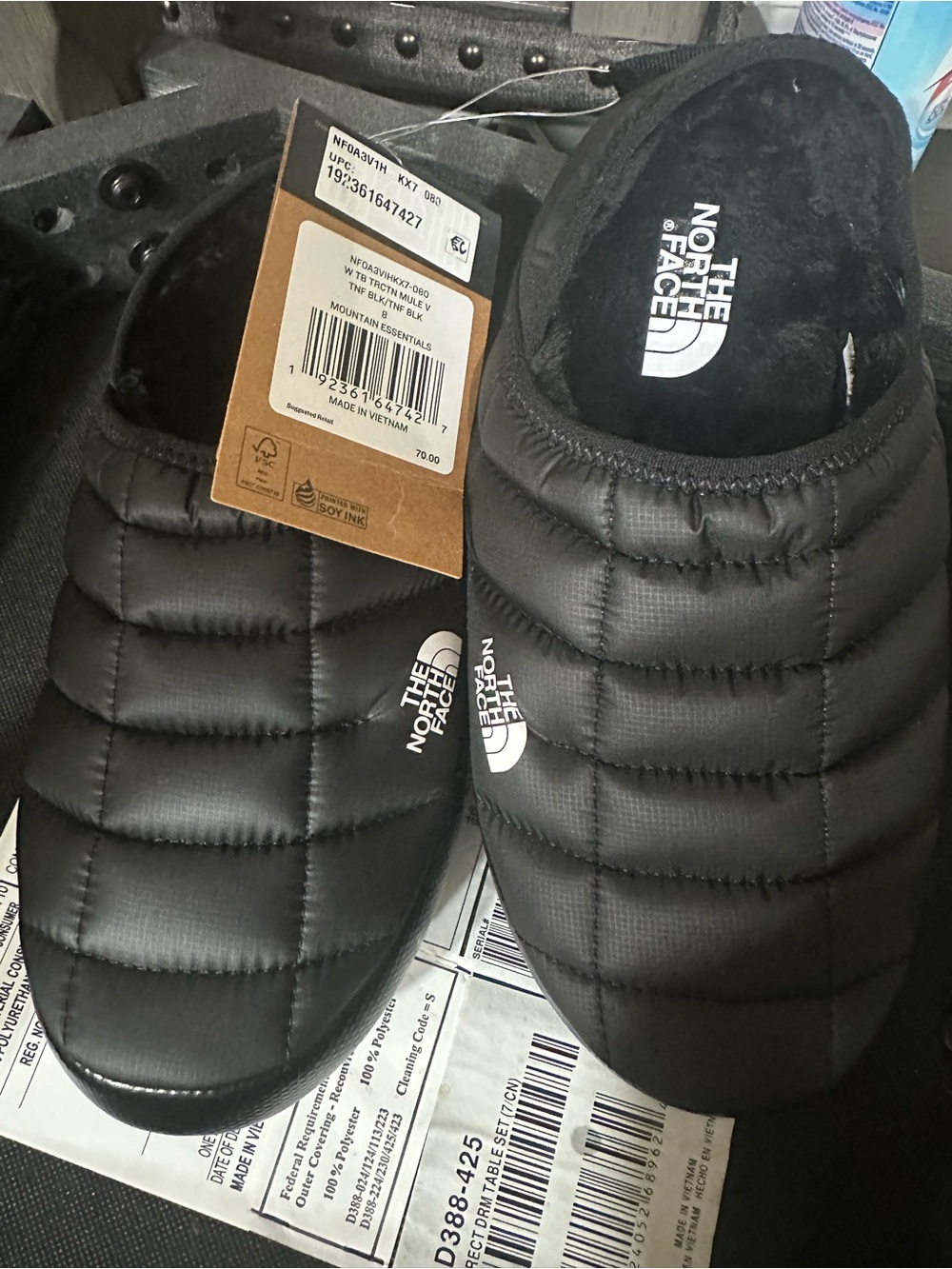 The North Face Black Quilted Slip-On Insulated Mules